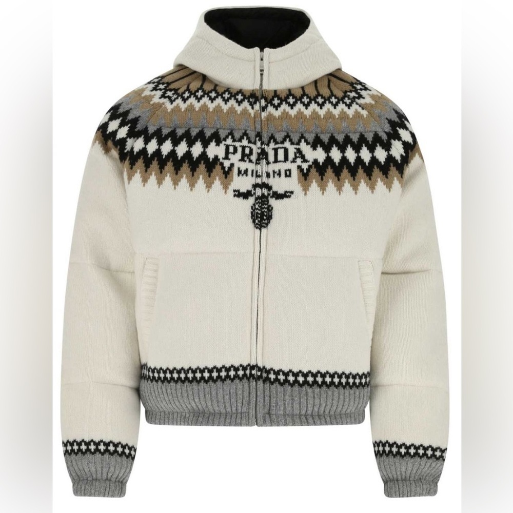 Prada women Logo Intarsia Zip-Up Padded Jacket NWT